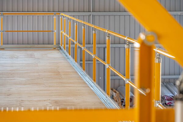 Brand new handrailing installed on a Racking supported Mezzanine floor