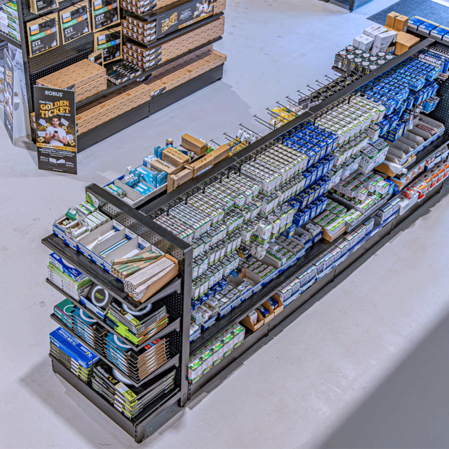TL Retail Display Shelving - 4ft Width Platinum Gondola Compatible Commercial Shelves
